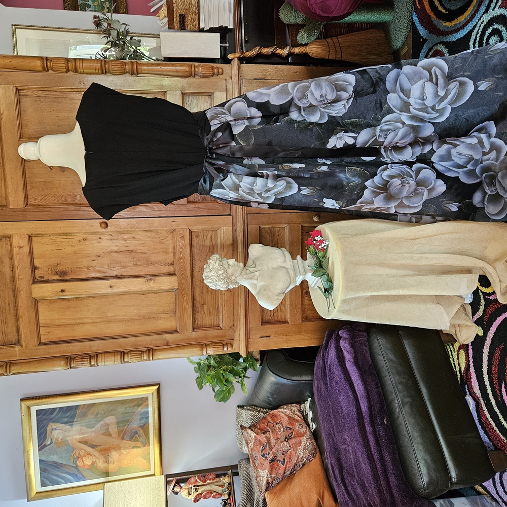 Beautiful SLNY Black and Gray Women's Gown. With Flowing Floral Skirt. Size 18 - Picture 4 of 6